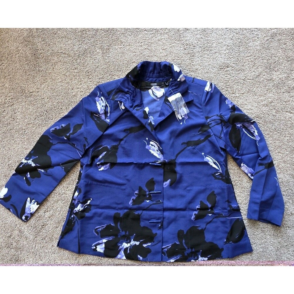 NEW Dennis Basso Blue Floral Jacket Sz S Art To Wear Toggle A307221